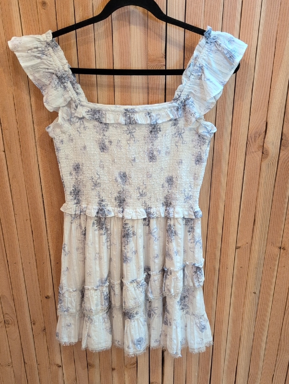 LoveShackFancy White Dress with Light Blue Floral Print S